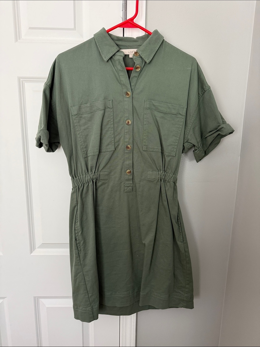 LOFT Olive Green Utility Shirt Dress